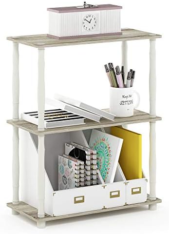 Furinno Turn-N-Tube 3-Tier Compact Multipurpose Shelf Display Rack with Classic Tube, Sonoma Oak/White by Furinno-FitsYourSpaceFitsYourBudget