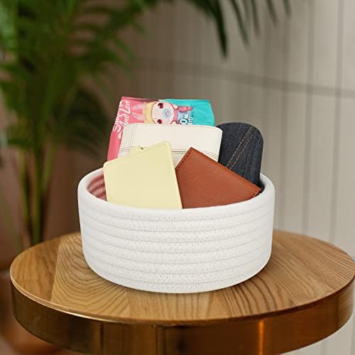 ABenkle 2 Pack Small Baskets, Cotton Rope Woven Basket, Cute Mini Tiny Storage Baskets, Decorative Boho Basket for Nursery Living Room Bedroom Shelf, Empty Gift Baskets - White - Image 3