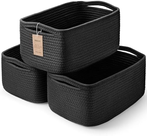 3 Pack Small Storage Baskets for Organizing, 11.8×7.8×5.1", Black by MaxuniTechLife