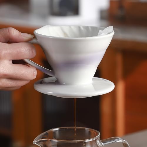Bincoo Pour Over Coffee Maker & Dripper with Handle and Saucer, Origami-Style Ceramic Pour Over Coffee Filter, Reusable Porcelain Coffee Brewer Compatible with Standard Coffee Filter Papers（Purple） by Bincoo