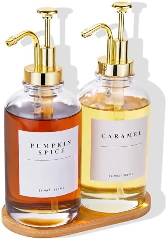 Coffee Syrup Dispenser for Coffee Bar with Gold Upgraded Pump, 2 Pack by HHSME