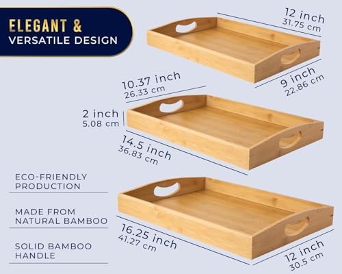 Comfify Bamboo Serving Trays – Set of 3 Ottoman Trays for Food, Entertaining, and Decor – Minimalist Design - Image 2