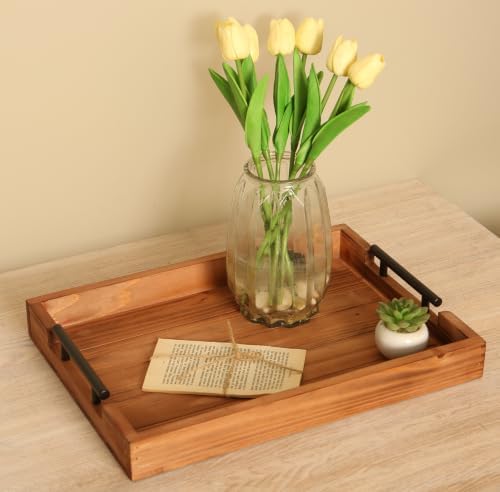 3Pcs Nested Vintage Wood Serving Tray Set, Coffee Table Ottoman Decor Trays - Image 6