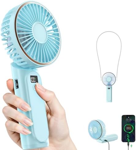 TUNISE Portable Handheld Fan, 4000mAh, 180 Adjustable, 6 Speed Wind, USB Rechargeable Foldable Fan with Real-Time Electricity Display by 3DGreetingCards