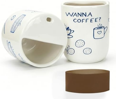Ceramic Travel Mug with Half Lid 12oz, Aesthetic Coffee Cup by KOIMYSA