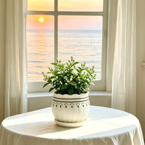Vintage Flower Pots for Indoor Plant, Round Ceramic Plant Pots with Drainage Holes and Saucers, 6.7/5.2/3.9 Inches Retro Flower Planters Set of 3 - Image 5