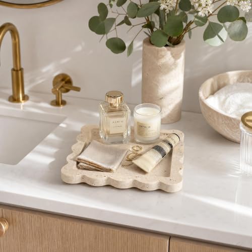 Decorative Scalloped Tray - Travertine Stone Inspired Jewelry Tray - Image 2