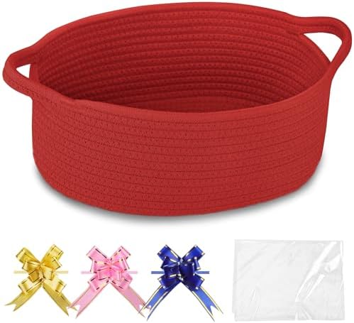 COMSE Empty Small Gift Basket with Bag & Ribbons, Red by COMSE