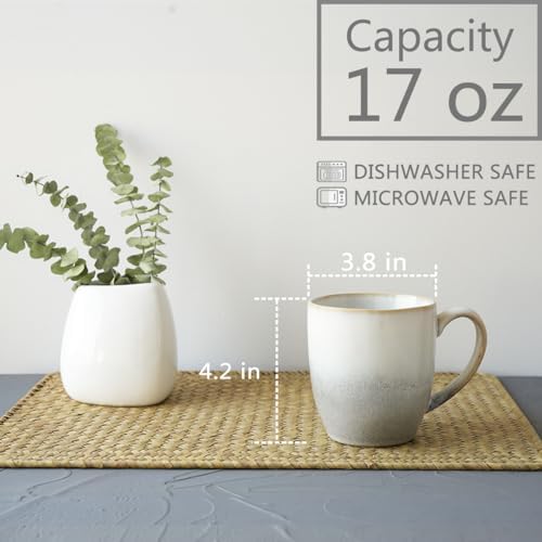 Bosmarlin Ceramic Coffee Mug Set of 4, 17 Oz, Coffee Cups with Big Handle, Microwave Safe, Unique Reactive Glaze (17 Oz, Grey White) - Image 2