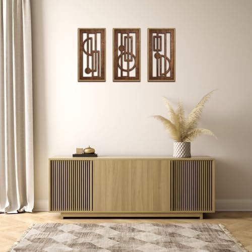 KAIRNE Abstract Geometric Wooden Wall Art Minimalist Boho Mid Century Decor - Image 3