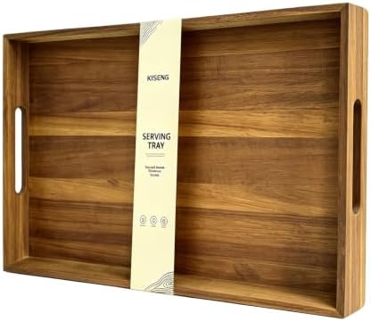 17'' Acacia Wood Serving Tray with Handles by KISENG