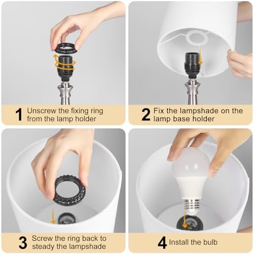 Touch Control Table Lamp, 3 Way Dimmable Simple Night Light Lamp with White Lampshade Silver Metal Base, Small Bedside Table Lamp for Bedroom, Office, Dorm, A19 9W 3000K Bulb Included - Image 6