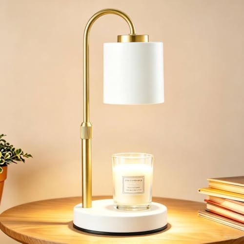 CASTLELIFE Dimmable Candle Warmer Lamp with Timer, Height Adjustable Candle Warmer for Jar Candles, Electric Wax Melt Warmer for Home Decor House Warming Gifts, Birthday Gifts for Women, White Gold by CASTLELIFE