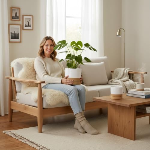 HASENSE Planters for Indoor Plants, 8+6+4.6 Inch Ceramic Plant Pots Indoors with Drainage Hole and Tray, Dual Contrast Glaze Flower Planters for Herb Snake Succulent, Set of 3, White - Image 6