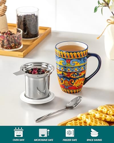 vancasso 18 Oz Tea Infuser Mug with Lid, Midnight Peacock - Image 3