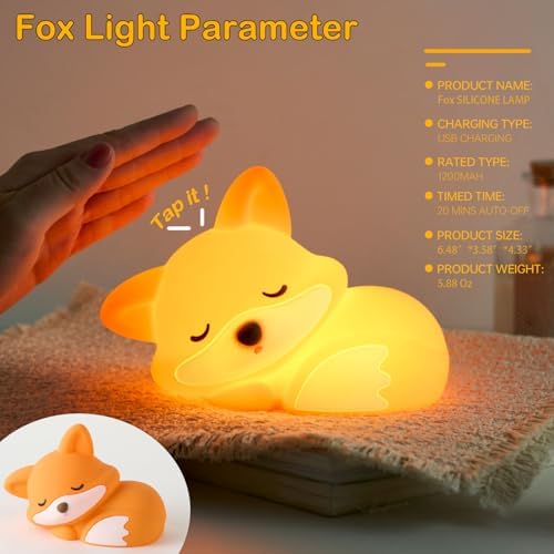 Fox Lamp, Fox Cute Night Light Gifts, Rechargeable Bedside Nightlight, Dimmable Squishy Silicone Animal Touch Lamp, Baby Room Decor, Small Night Light for Kids Teens Boys Girls Lovers - Image 7