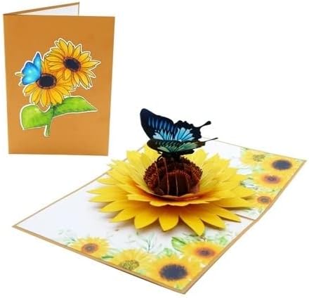 3D Pop-Up Sunflower Greeting Card with Butterfly – Handmade Birthday, Thank You, Get Well, Thinking of You Card – Unique Floral Gift for Women, Mom, Friends & Nature Lovers F30