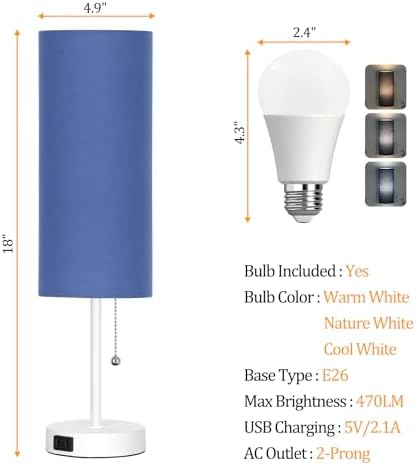 Dott Arts 18" Table Lamp for Bedroom, 3-Color Bedside Lamps with Pull Chain - Image 3