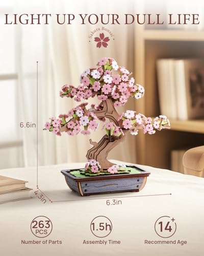 Rolife 3D Wooden Puzzle Flower for Adults, DIY Sakura Bonsai Tree Plants for Home Table Decor, Creative Cherry Blossom Crafts Birthday Model Building Kits Toys - Image 3