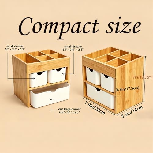 Bamboo Makeup Organizer with 3 Pink Drawers - Image 3