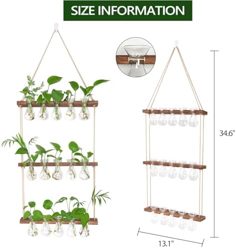 XXXFLOWER Wall Hanging Propagation Station 5 Bulb Vase 3 Tiers Brown - Image 2