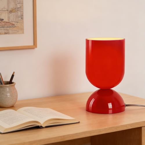 8.9" Dimmable Modern Glass Table Lamp with Dome Base, Glossy Red - Image 6