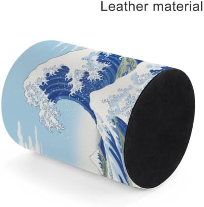 PU Leather Round Pencil Holder Japanese Wave Pen Holder - Image 4
