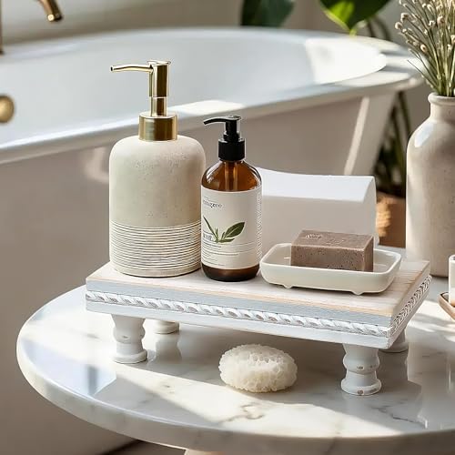 Bathroom Tray Pedestal Stand, Waterproof Wood Riser for Bathroom Counter - Image 2