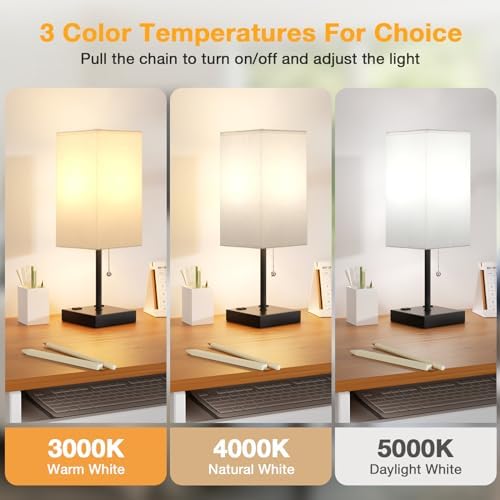 aooshine 17.4" White Bedside Table Lamp for Bedroom - USB C+A, 2 AC Outlets - Image 3