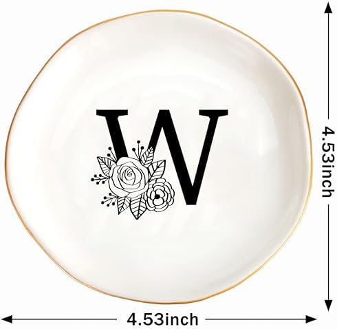 JoycuFF Initial W Ceramic Jewelry Tray, Bridesmaid Bride Gifts, Mothers Day Christmas Anniversary Engagement Birthday Gifts for Women Couples, Trinket Dish for Rings Earrings Necklaces Bracelets Keys - Image 6
