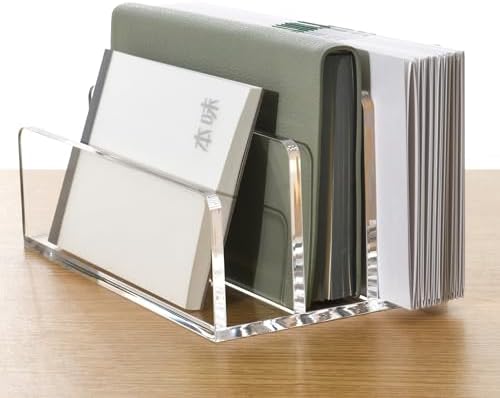 3 Compartments Clear Acrylic Mail Holder – Vertical Letter Sorter & Multifunction Desk Organizer for Bills, Documents, Notebooks – Modern Office/Home Envelope File Rack (Pack of 2) - Image 3