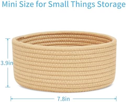ABenkle Small Woven Basket, Empty Tiny Shallow Storage Basket, Mini Cotton Rope Baskets, Round Decorative Hamper, Basket Storage Bins for Toys, Spa, Socks, Nursery, Living Room - Image 2
