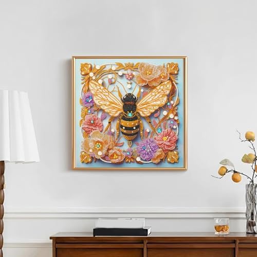 DIAMONDOUBLE Bee Diamond Painting Kit for Adults, Special Shape Diamonds & Partial Drill 5D Diamond Art Kit on Thicker Velvet Canvas, Hand-Drawn Bee and Flower DIY Craft Wall Decor 18x18in (45x45cm) - Image 2