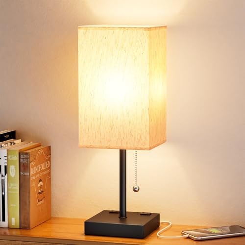 Bedside Lamp for Bedroom - 3 Color Temperatures, USB A+C, 2 AC Outlets by Aooshine