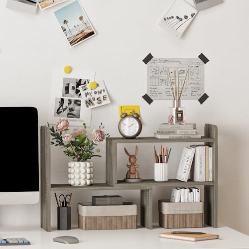 Free Combination Wood Office Desk Organization, Flexible Assembly Desk Top Organizer Shelf, Vertical File Organizer for Office, Classroom, Dorm, Gray - Image 2