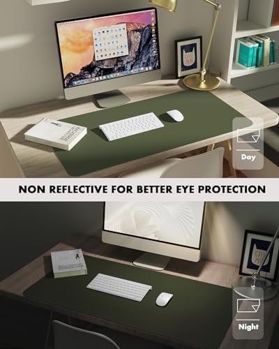 YSAGi Double-Sided Desk Pad, 35.4"x17" Leather Desk Mat, Eco Cork Desk Pad Protector,Large Mouse Pad,Waterproof Desk Blotter for Office/Home (Dark Green/Cork) - Image 6