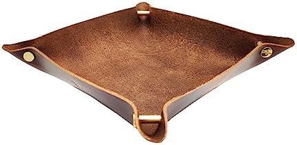 Leather Valet Tray Entryway Catchcall Tray Nightstand Organizer Storage for Wallets Watches Keys Holder Dish Bowl Coins Office Desk Accessory (Antique Brown-Oil Wax Leather). - Image 6