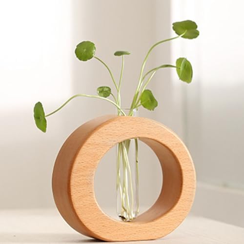 Ciieeo Wooden Vase with Mini Glass Propagation Terrarium Tube, Beech Wood Stand, Desktop Glass Bud Vase for Indoor Plant Display and Home Décor - Image 7