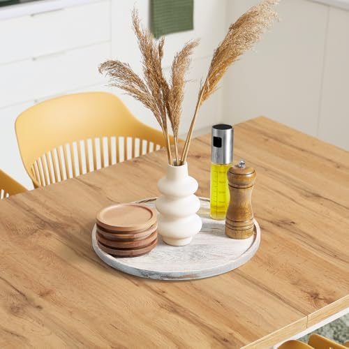 12 Inch Wood Round Tray, White Washed Wooden Decorative Bathroom Coffee Table Tray Centerpiece Candle Holder for Farmhouse Kitchen Dining Room Home Decor Coffee Table Decor and Accessories - Image 3