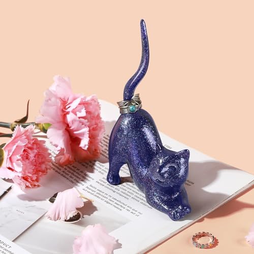 PUDDING CABIN Cat Lover Gifts for Women - Purple Cat Ring Holder Ring Stand Organizer - Purple Preppy Room Decor Aesthetic -Mothers Day Birthday Gifts for Women Mom Girls - Image 2