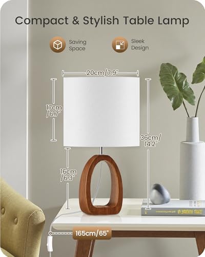 Small Table Lamp, 14.2" Cute Little Desk Lamp, Wood Bedside Lamp with White Linen Lampshade & Dark Pearwood Base, Modern Nightstand Lamp for Bedroom, E26 Base, Bulb Not Included, LW07TL05 - Image 5