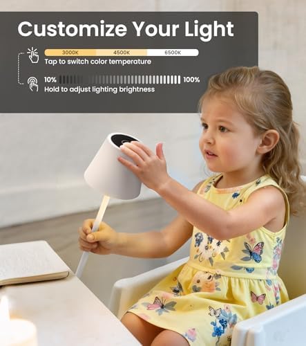 Cordless Table Lamp, Portable Battery Operated Lamp with 3 Color Temps and Stepless Dimming, Rechargeable Table Lamp for Dinner, Desk, Cafe, Outdoor (White) - Image 3