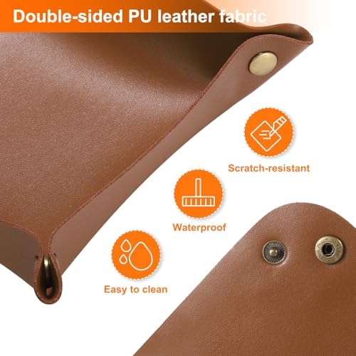 HARFINGTON PU Leather Valet Tray Unisex Folding Small Catchall Tray Portable Entryway Table Tray Nightstand Bedside Desk Tray for Key Wallet Watch Coin Jewelry Dice, Brown - Image 5