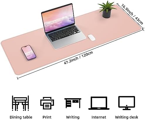 AFIING Large Desk Mat 47.2" x 17.5", Leather Desk Pad Protector with Natural Cork & PU Leather, Non-Slip Office Desk Mat, Double-Sided Mouse Pad, Waterproof Large Desk Pad for Office and Home (Pink) - Image 2