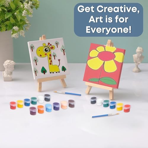 Set of 12 Mini 4x4 Canvas and Easel Set with 10 Colors Acrylic Paint - Bulk Kids Art Party Favors & Supplies - Mini Paint Party Kits - Kids Canvas Painting Set - Paint & Sip Kit - Image 7