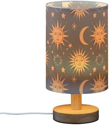Bedside Lamp Sun Moon Stars Constellation Boho Lamp for Girls Boys Bedroom, Table Lamp with USB Port, Kids Nightstand Lamp Wood Base Room Desk Lamp (LED Bulb Included) - Image 4