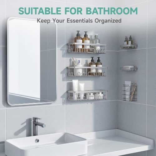 Veken Shower Caddy 6-Pack, Bathroom Organizers and Storage, Silver - Image 5