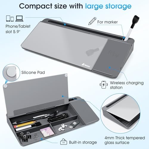 Varhomax Glass Desk Whiteboard with Wireless Charger - Image 6