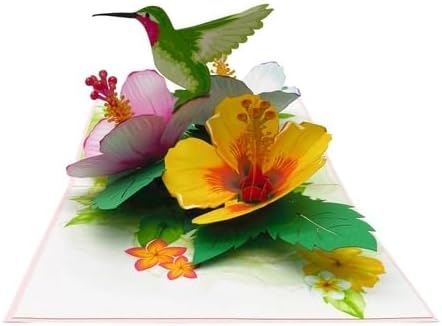 ETA 3D Hummingbird Pop-Up Card – Tropical Hibiscus Flower Greeting Card for Birthday, Mother's Day, Thank You, Summer, Nature Lover, F38