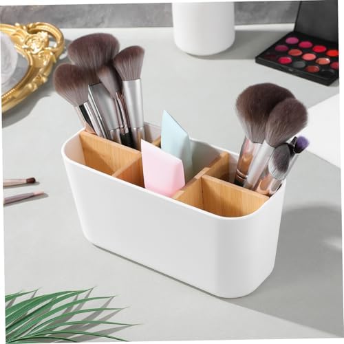 jojofuny White Bamboo Desk Organizer Box with Compartments for Office - Image 6